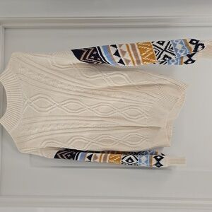 Cream cowl neck sweater with print sleeves